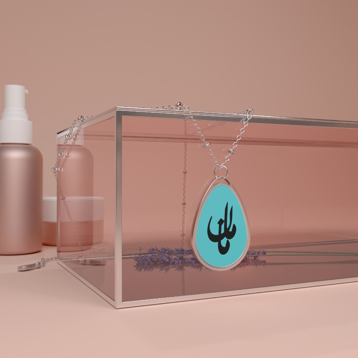 Oval Teardrop Maman Necklace — Turquoise Pendant with Persian Calligraphy