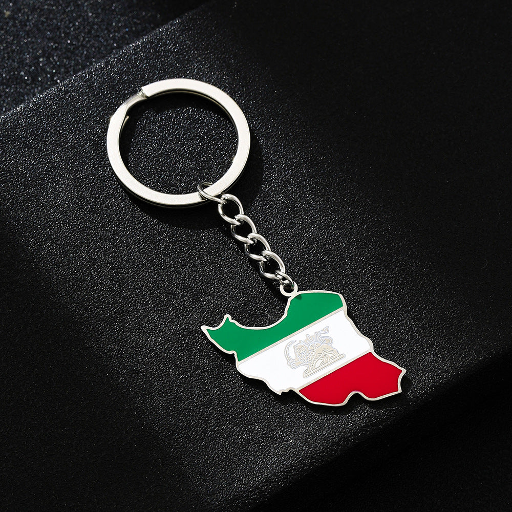 Iran Map Keychain with Lion & Sun – Persian Flag Pendant Key Ring, Iranian Gift Accessory