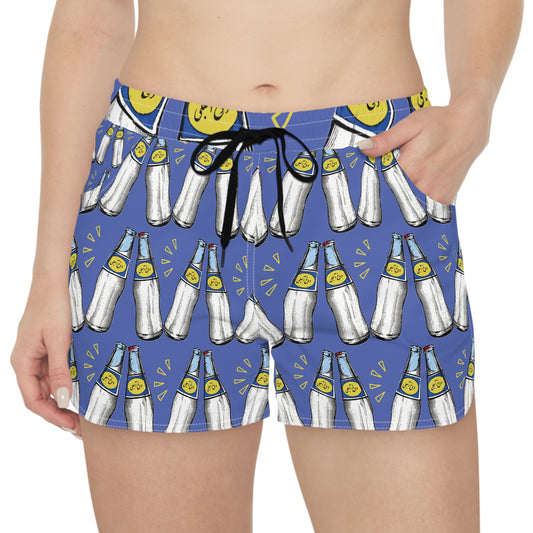 Blue Lemon Dough Pattern Women's Casual Shorts — Fun Summer Beach Lounge Shorts