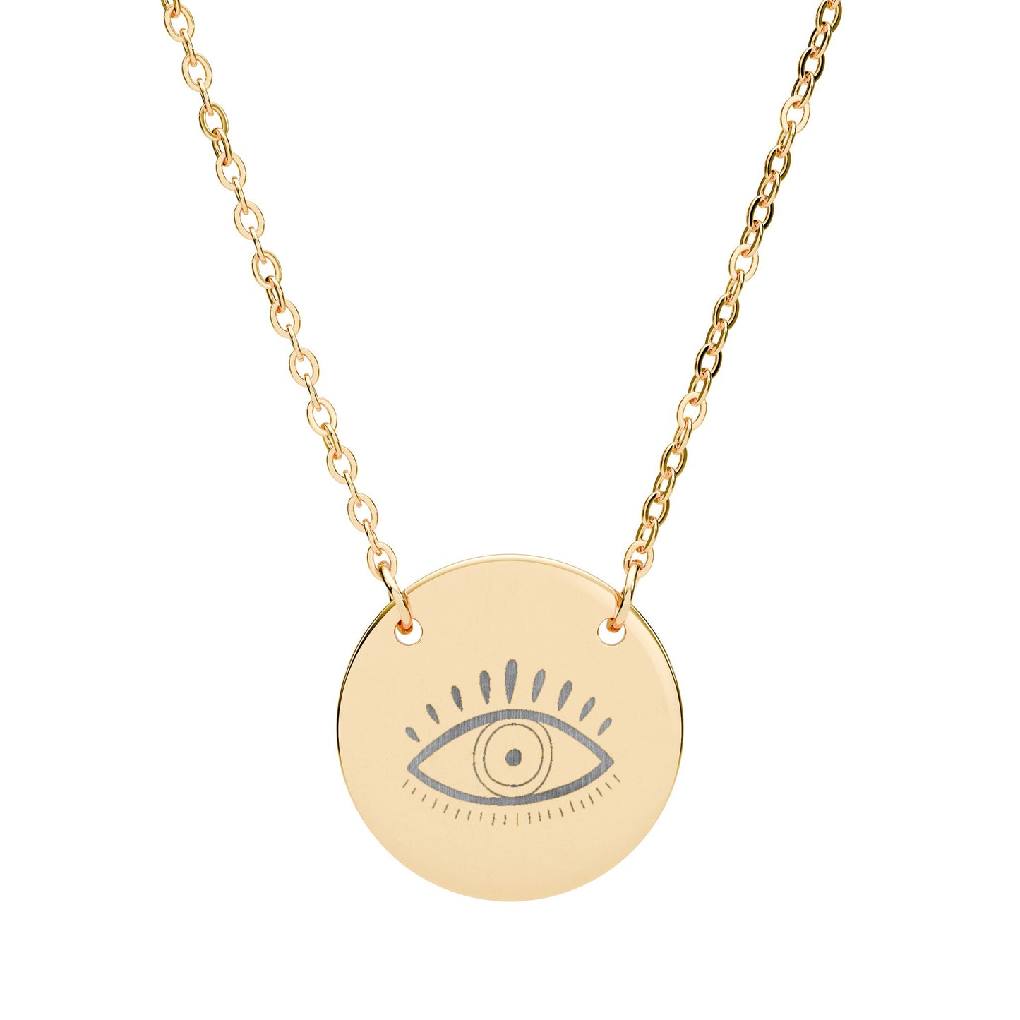 Evil Eye Pendant Necklace – Engraved Nazar Eye Disc, Minimalist Protection Jewelry