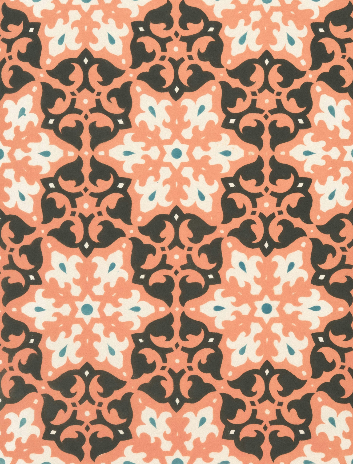 Persian-inspired decorative pattern in soft coral and black colors
