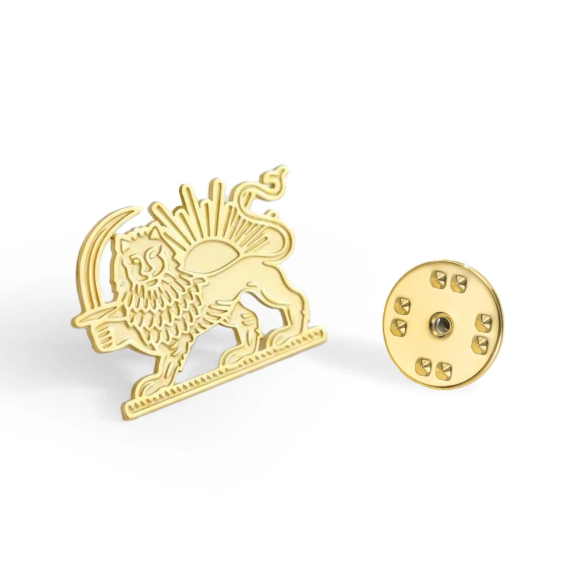 Persian Lion and Sun Symbol Brooch – Steel Lapel Pin