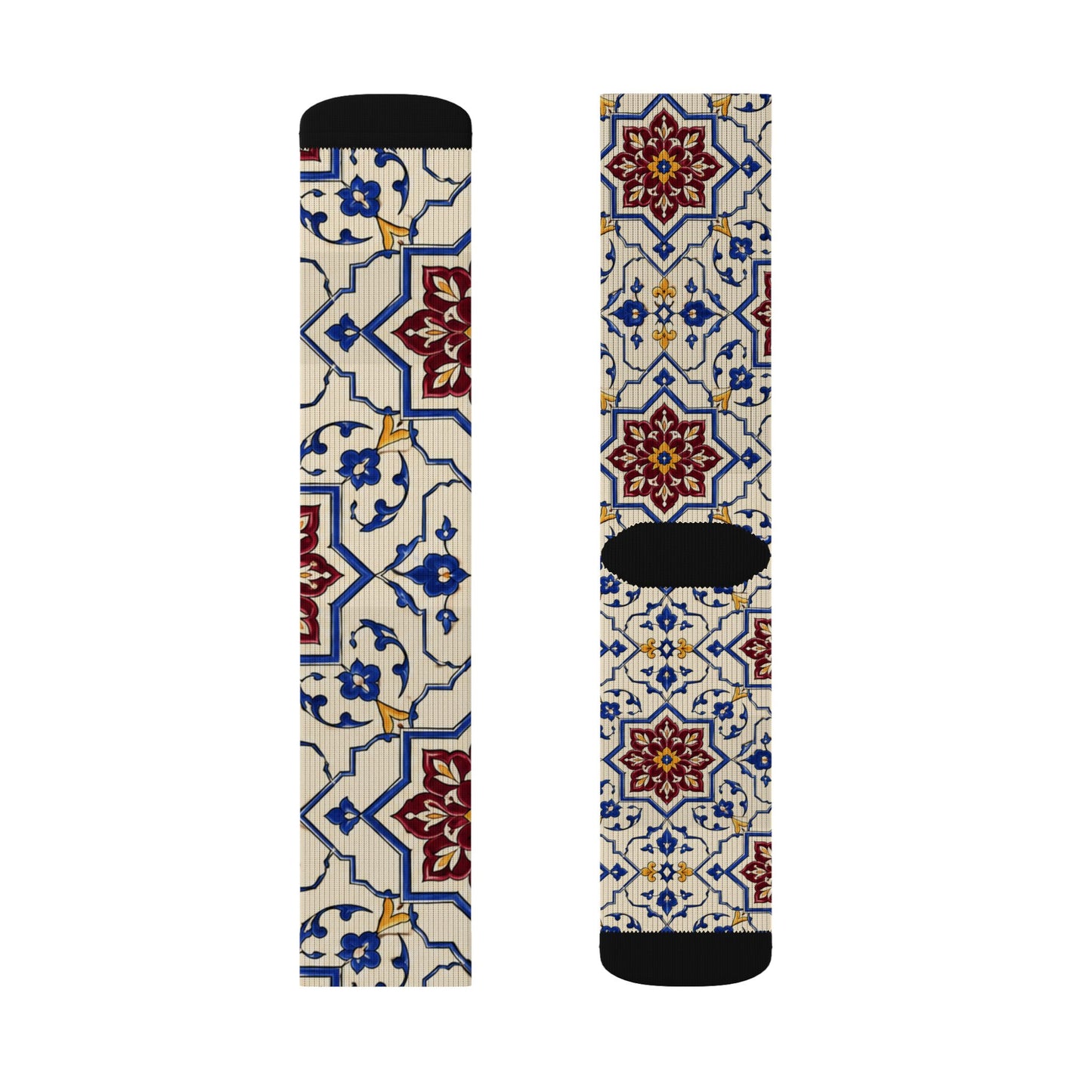 Persian Tile Pattern Crew Socks – Burgundy & Cobalt Iranian Art Socks