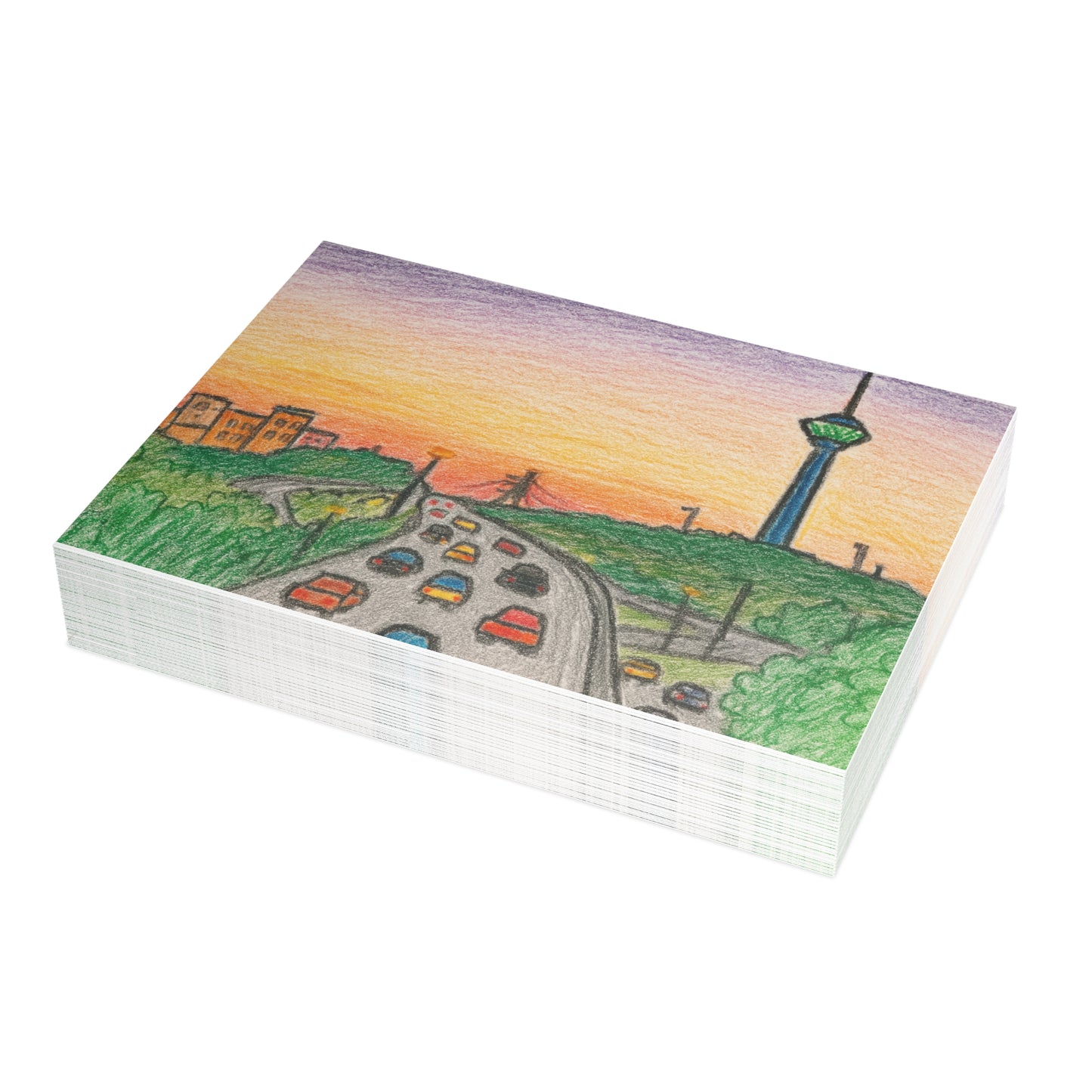 Tehran Sunset Postcard – Milad Tower Skyline (Crayon Style)