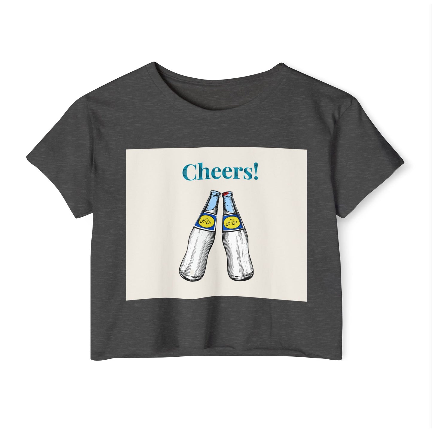 Cheers! Festival Crop Top – Women’s Party Tank with Clinking Bottles Graphic