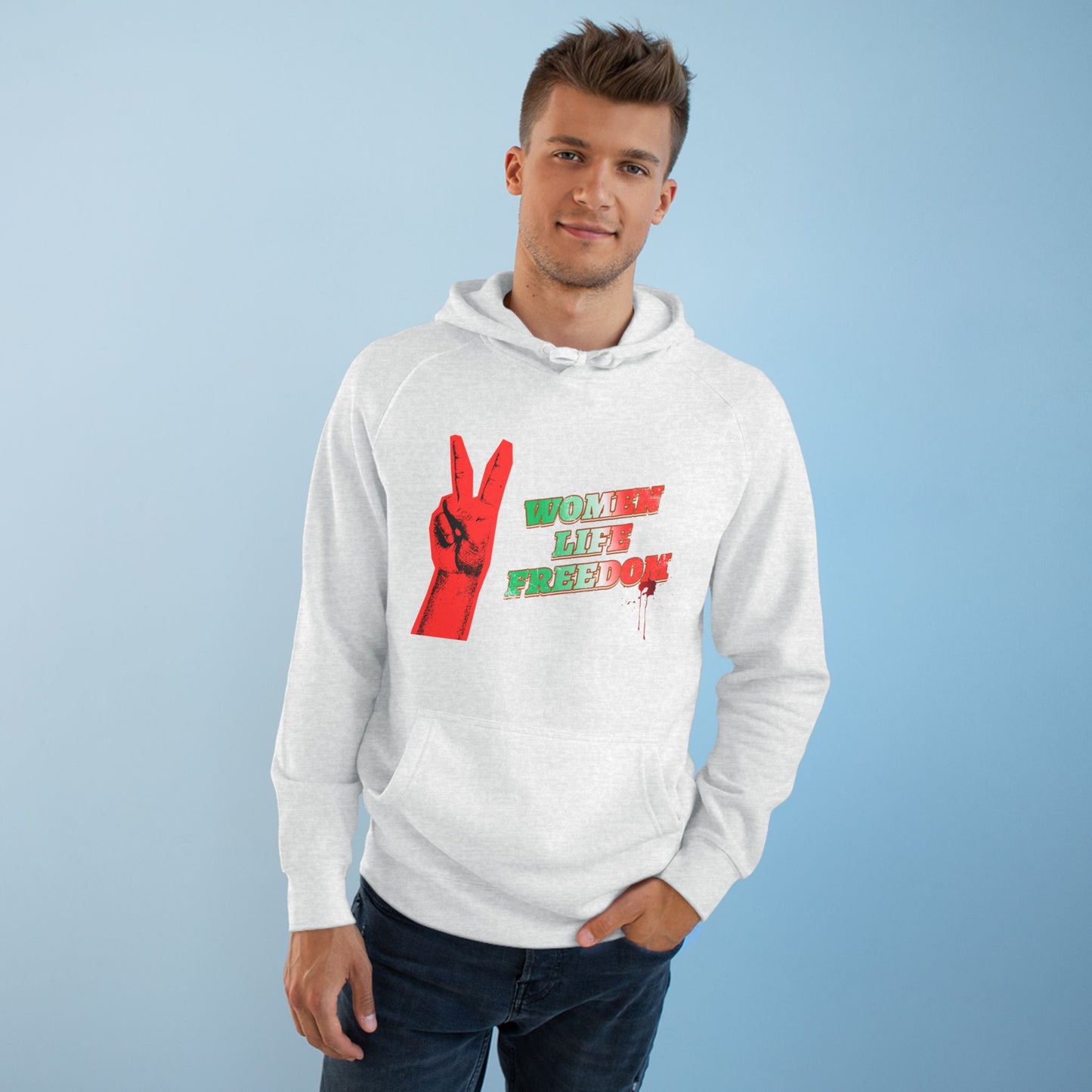 Peace & Freedom Hoodie — Red Victory Hand Graphic with "Now We Are Free" Text