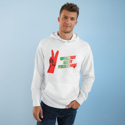 Peace & Freedom Hoodie — Red Victory Hand Graphic with "Now We Are Free" Text