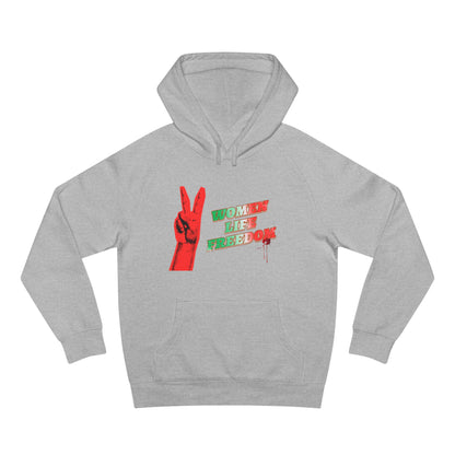 Peace & Freedom Hoodie — Red Victory Hand Graphic with "Now We Are Free" Text