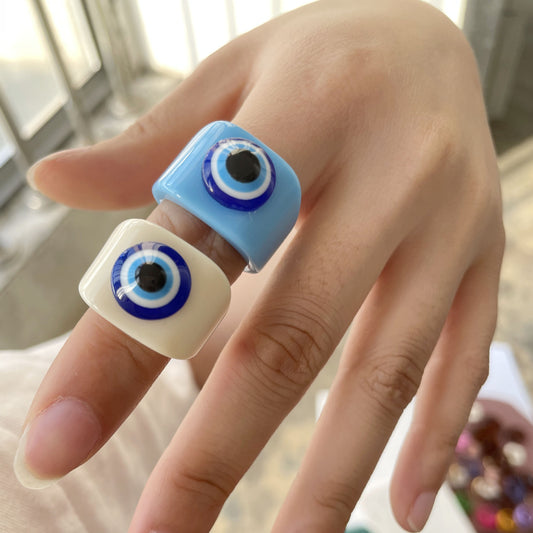 Colorful Acrylic Evil Eye Adjustable Ring