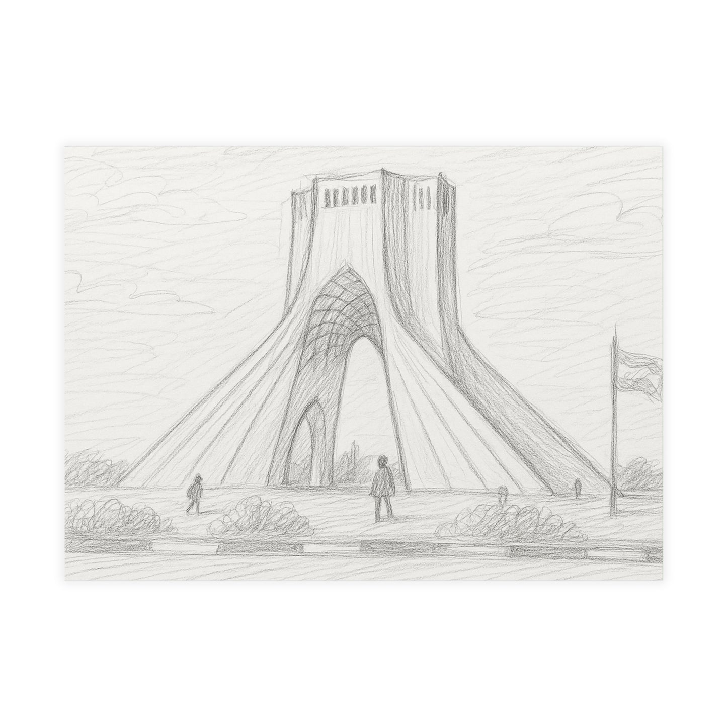 Azadi Tower Pencil Sketch Postcard Bundle with Envelopes