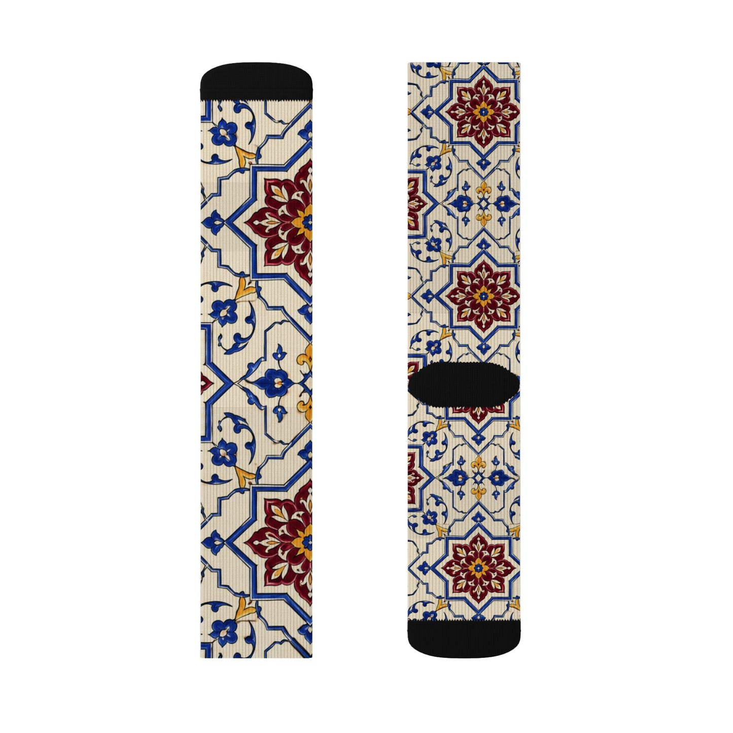 Persian Tile Pattern Crew Socks – Burgundy & Cobalt Iranian Art Socks