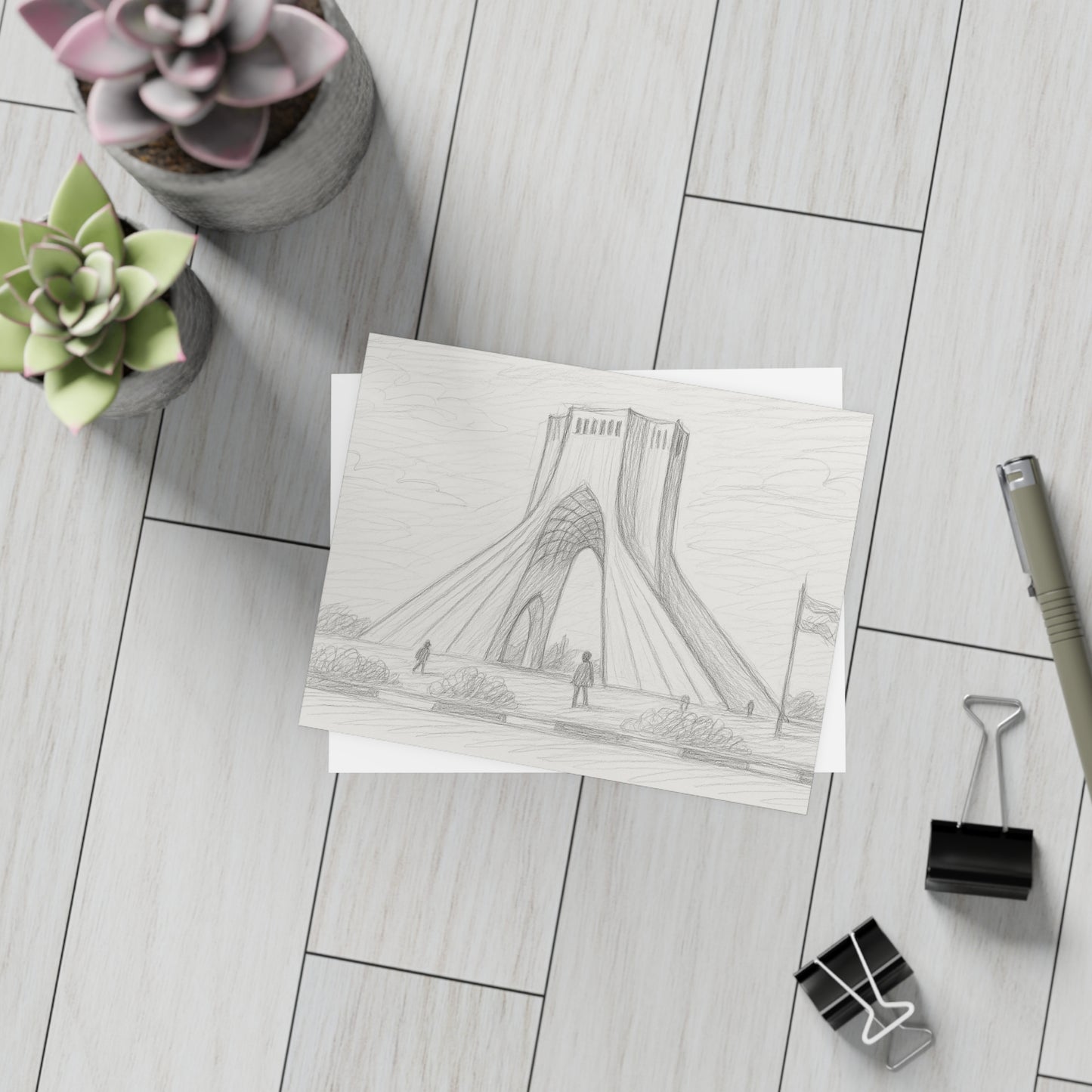 Azadi Tower Pencil Sketch Postcard Bundle with Envelopes