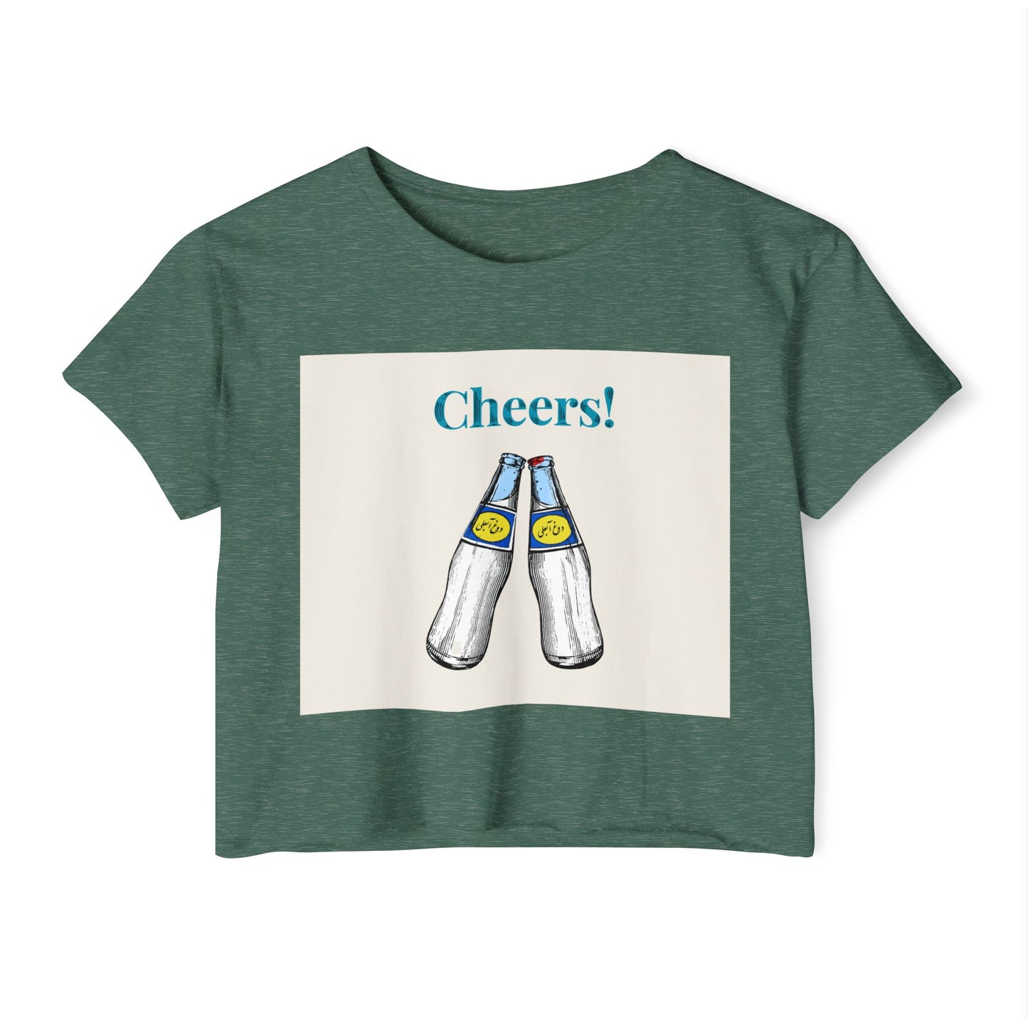 Cheers! Festival Crop Top – Women’s Party Tank with Clinking Bottles Graphic