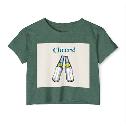 Cheers! Festival Crop Top – Women’s Party Tank with Clinking Bottles Graphic