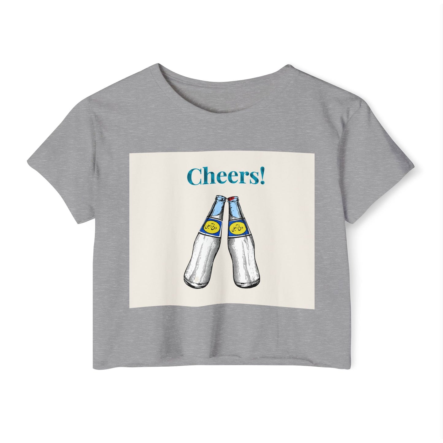 Cheers! Festival Crop Top – Women’s Party Tank with Clinking Bottles Graphic