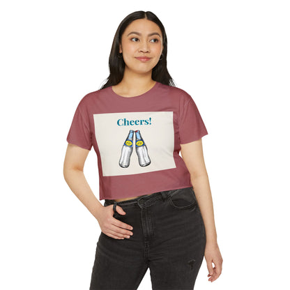 Cheers! Festival Crop Top – Women’s Party Tank with Clinking Bottles Graphic