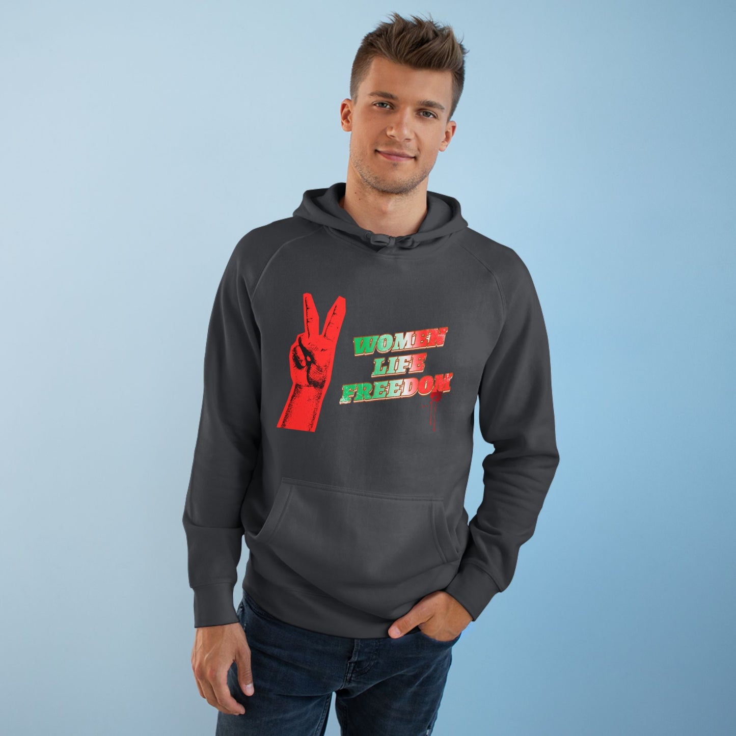 Peace & Freedom Hoodie — Red Victory Hand Graphic with "Now We Are Free" Text
