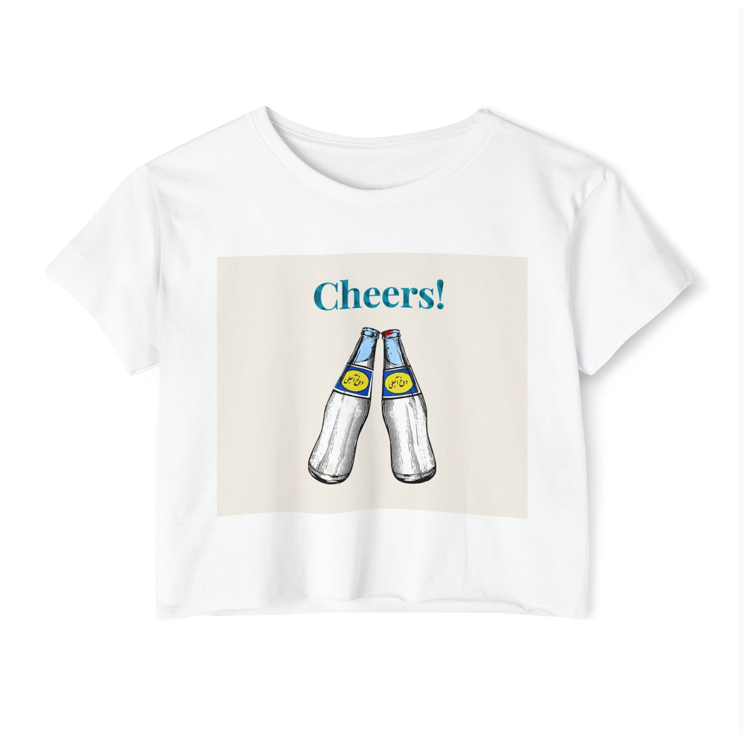 Cheers! Festival Crop Top – Women’s Party Tank with Clinking Bottles Graphic