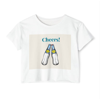 Cheers! Festival Crop Top – Women’s Party Tank with Clinking Bottles Graphic