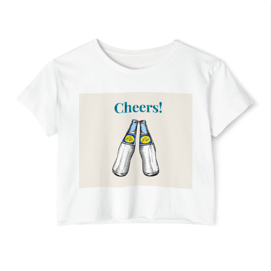 Cheers! Festival Crop Top – Women’s Party Tank with Clinking Bottles Graphic