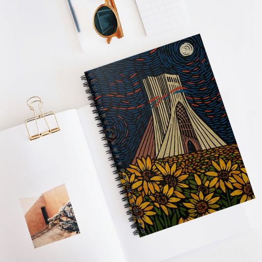 Azadi Tower Spiral Notebook – Back to School Persian Design Journal, Tehran Landmark Ruled Notebook 6x8
