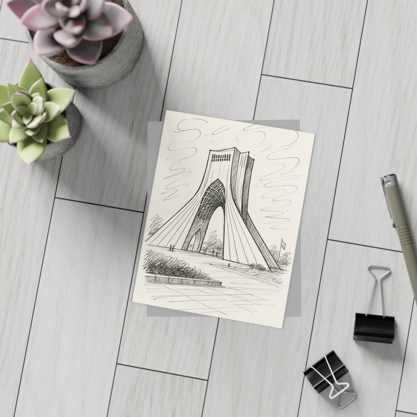 Azadi Tower Ink Line-Drawing Postcard Bundle (Envelopes Included)
