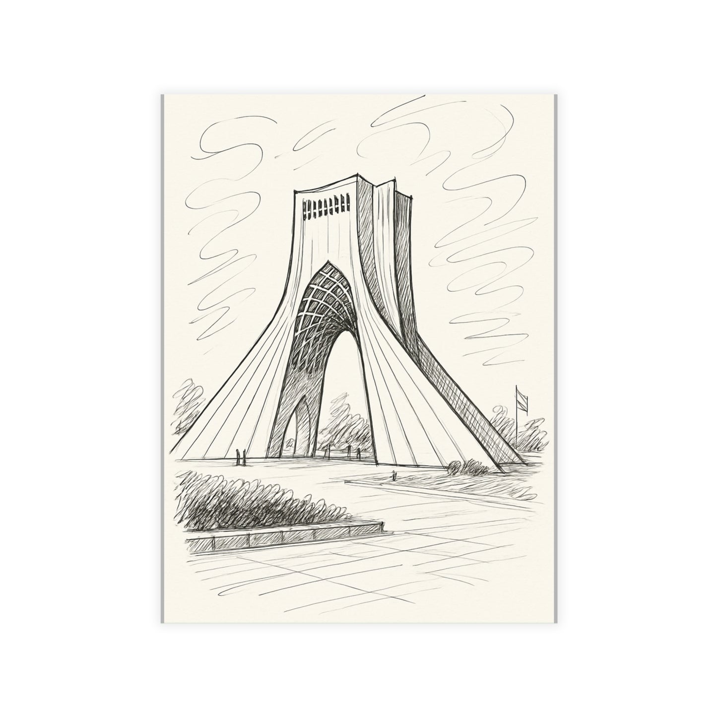 Azadi Tower Ink Line-Drawing Postcard Bundle (Envelopes Included)