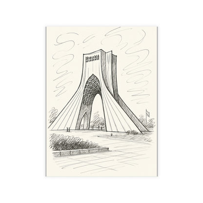 Azadi Tower Ink Line-Drawing Postcard Bundle (Envelopes Included)