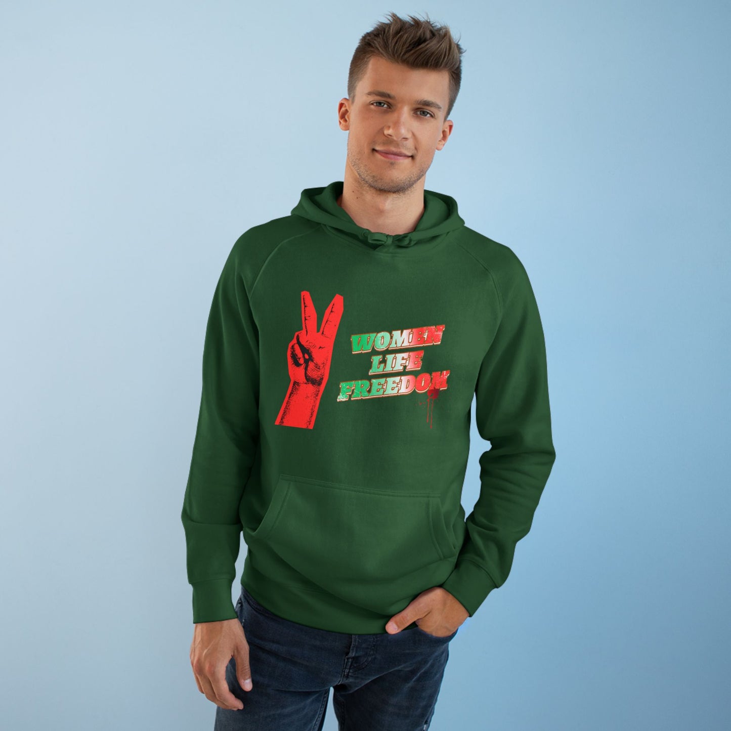 Peace & Freedom Hoodie — Red Victory Hand Graphic with "Now We Are Free" Text