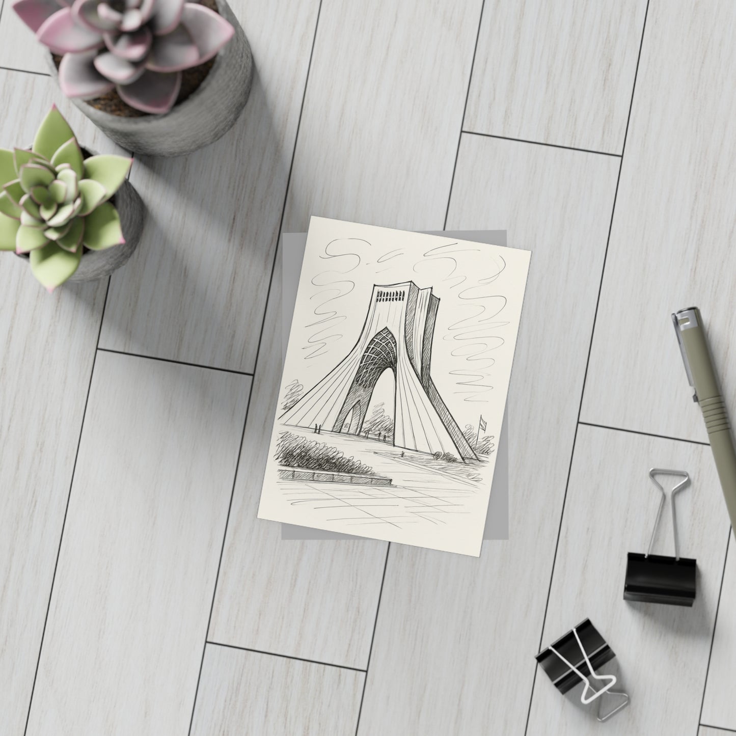 Azadi Tower Ink Line-Drawing Postcard Bundle (Envelopes Included)