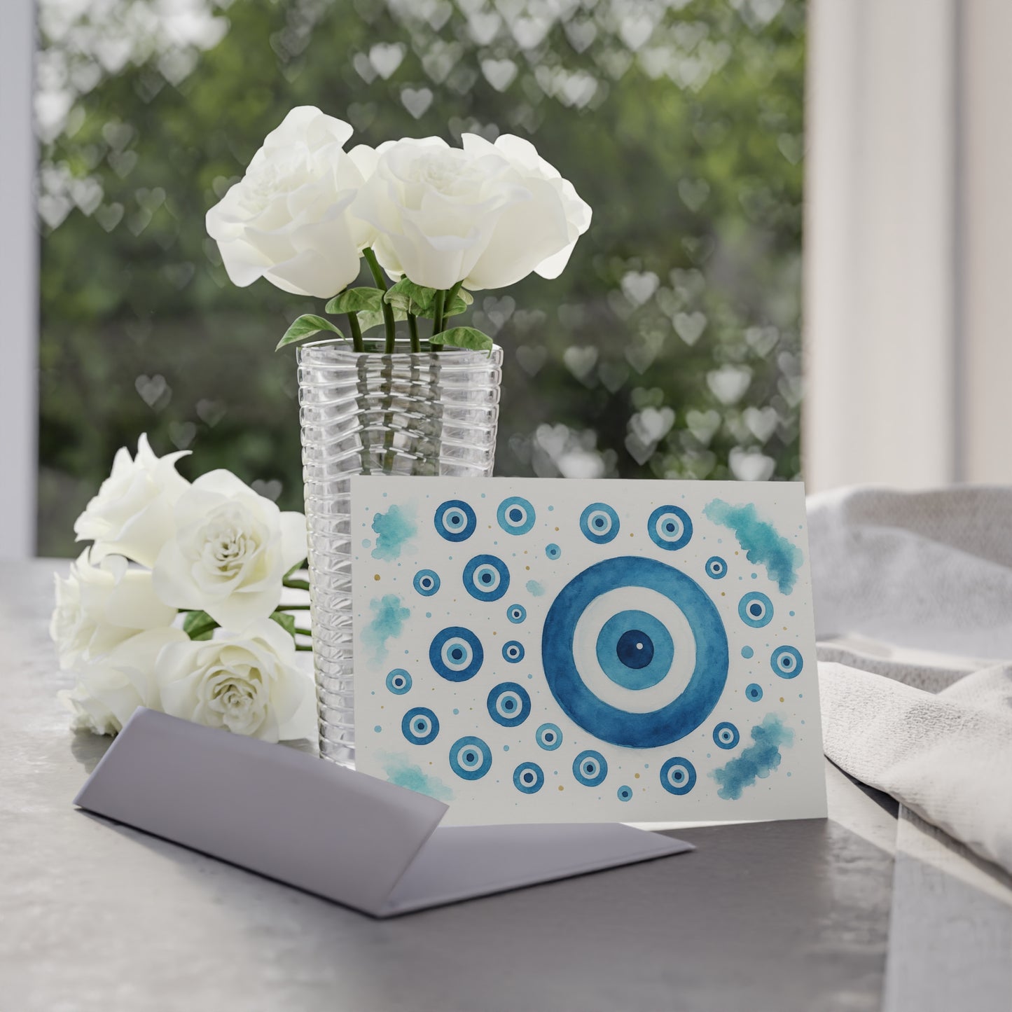 Blue Evil Eye Holiday Card — Watercolor Protective Design