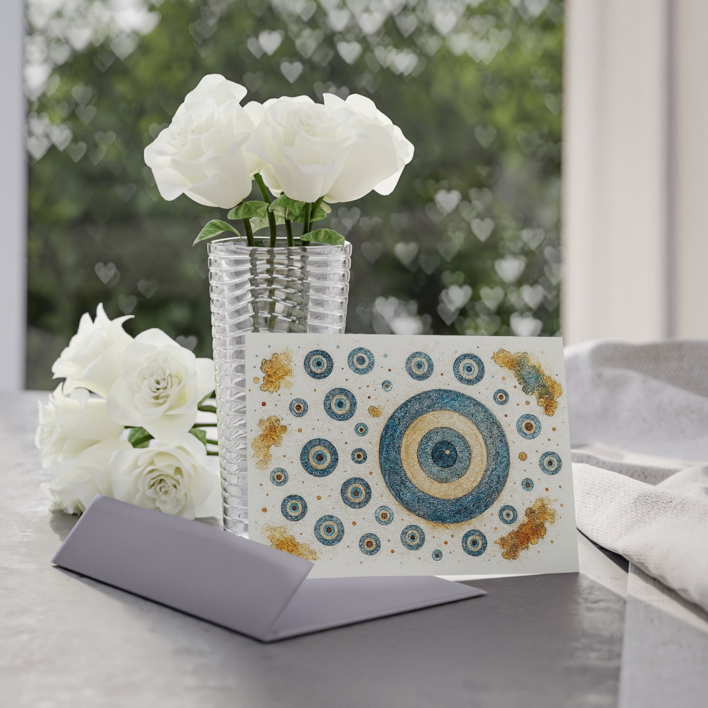 Blue & Orange Evil Eye Holiday Card — Watercolor Constellation Art