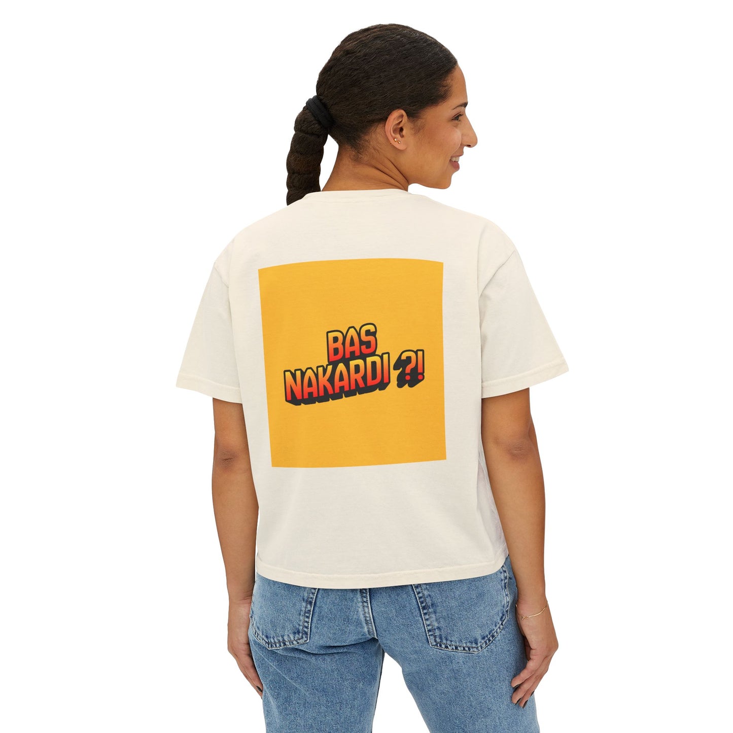 Bas Kon Iran !! / Bas Nakardi?! Graphic Women's Boxy Tee — Retro Pop Art Slogan Shirt