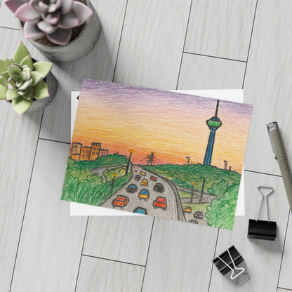 Tehran Sunset Postcard – Milad Tower Skyline (Crayon Style)
