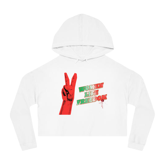 Cropped Hoodie — "Women, Life, Freedom" Peace Sign Feminist Crop Top