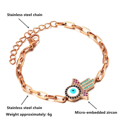 Stainless Steel Zircon Evil Eye Hamsa Bracelet