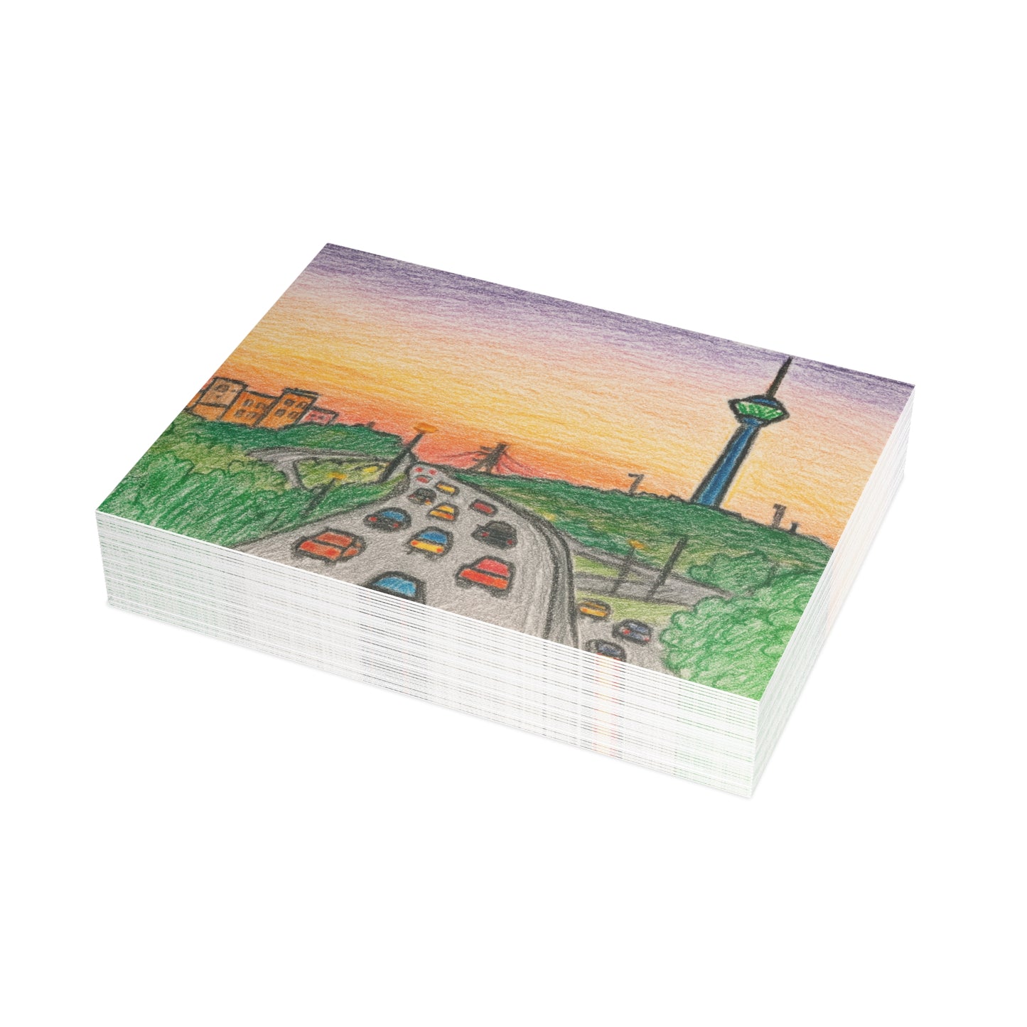 Tehran Sunset Postcard – Milad Tower Skyline (Crayon Style)