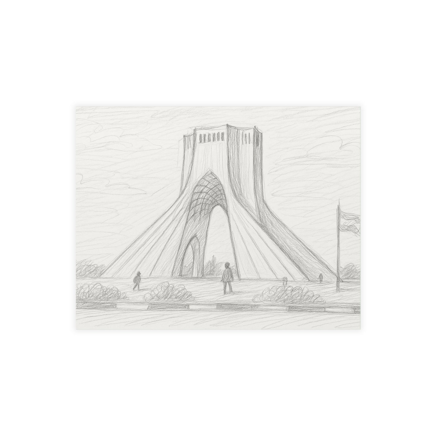 Azadi Tower Pencil Sketch Postcard Bundle with Envelopes