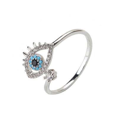 Silver Evil Eye Crystal Ring