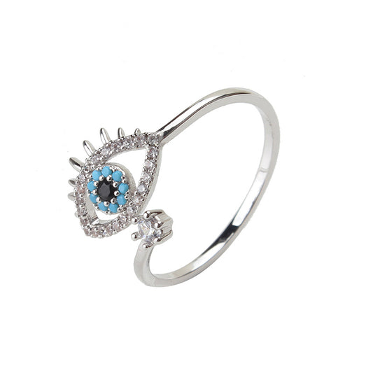 Silver Evil Eye Crystal Ring
