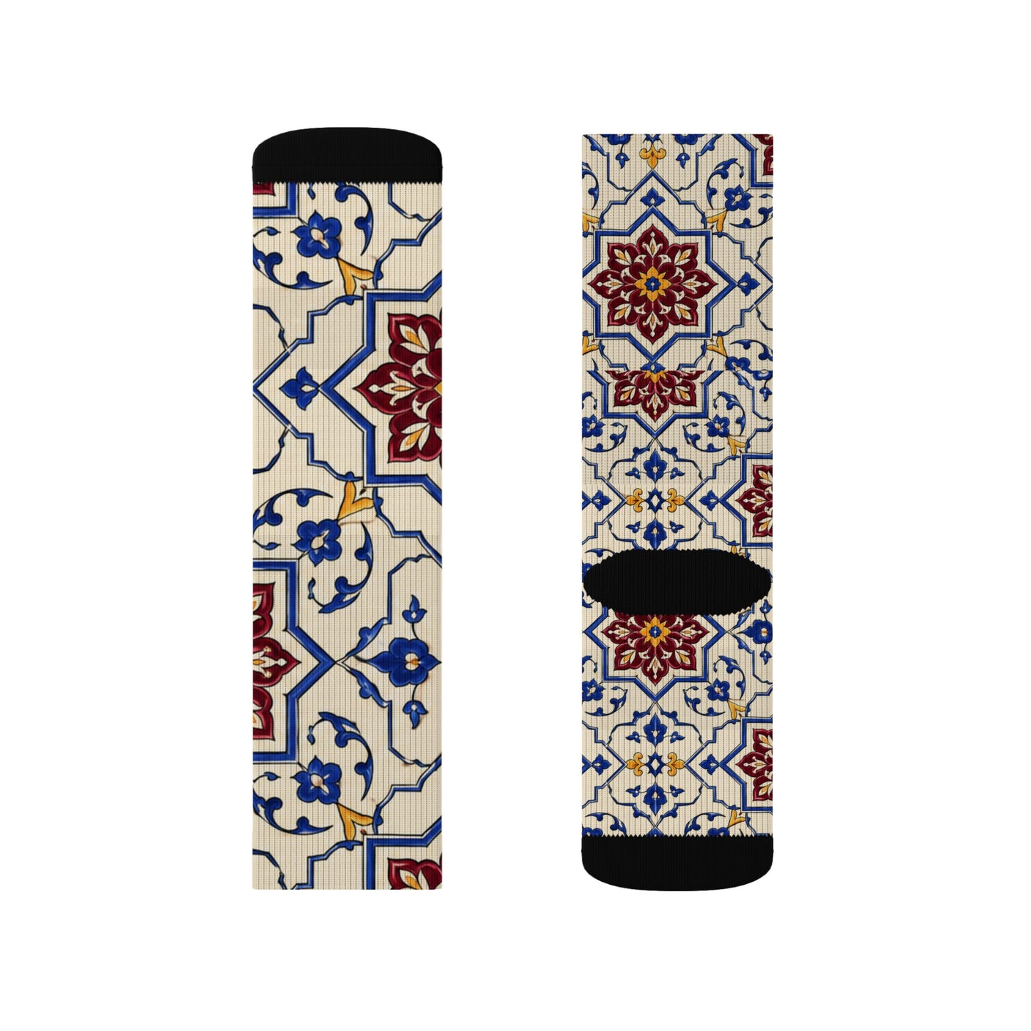 Persian Tile Pattern Crew Socks – Burgundy & Cobalt Iranian Art Socks