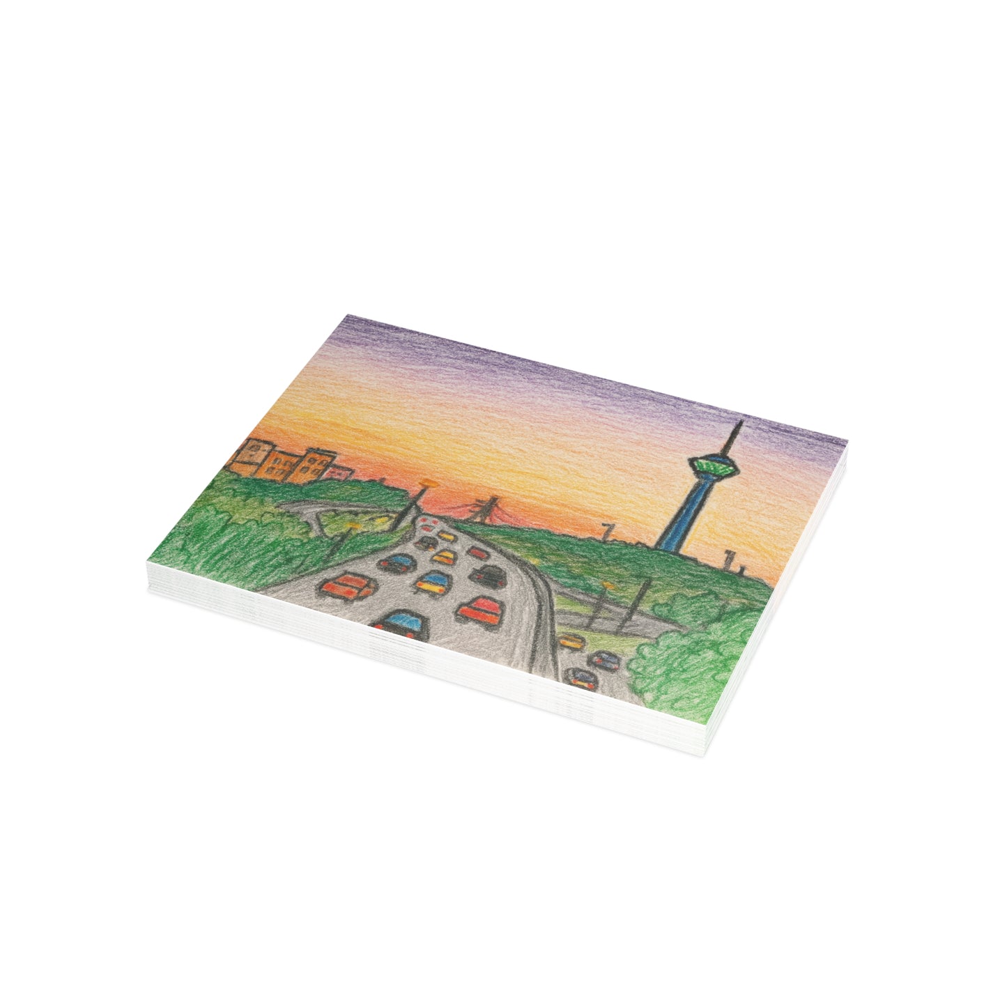 Tehran Sunset Postcard – Milad Tower Skyline (Crayon Style)