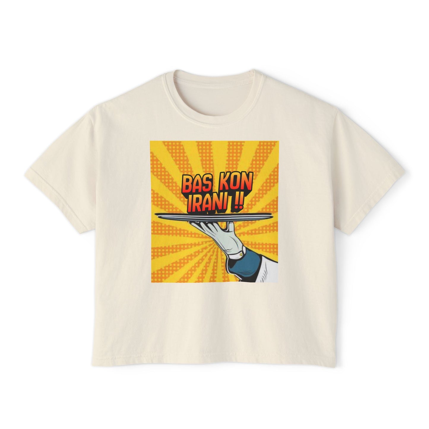 Bas Kon Iran !! / Bas Nakardi?! Graphic Women's Boxy Tee — Retro Pop Art Slogan Shirt
