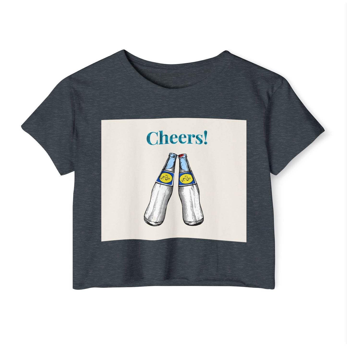 Cheers! Festival Crop Top – Women’s Party Tank with Clinking Bottles Graphic