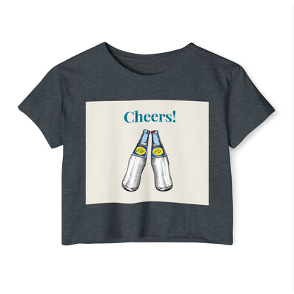 Cheers! Festival Crop Top – Women’s Party Tank with Clinking Bottles Graphic