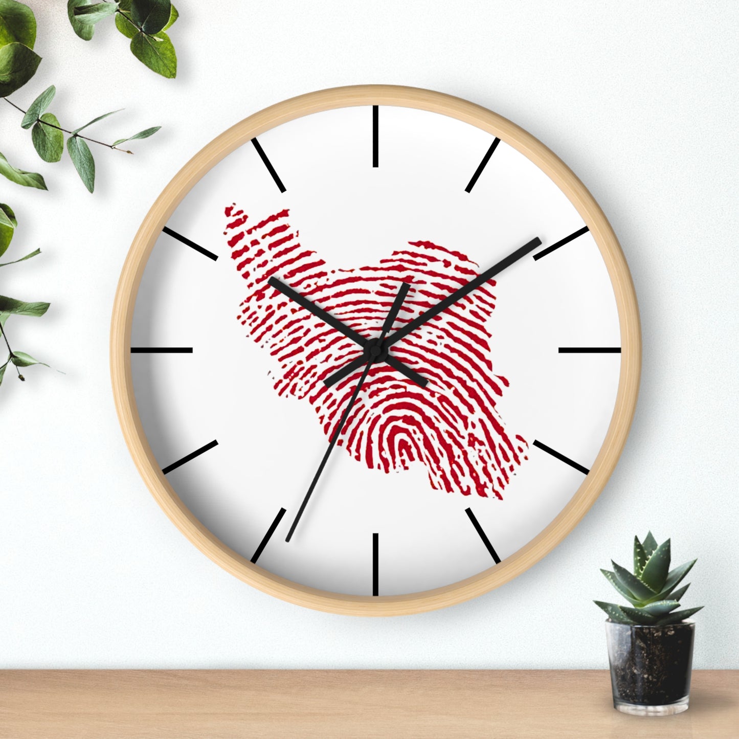 Iran Fingerprint Wall Clock – Red Iran Map Thumbprint Clock | Persian Pride Home Decor, Modern Silent Wall Clock