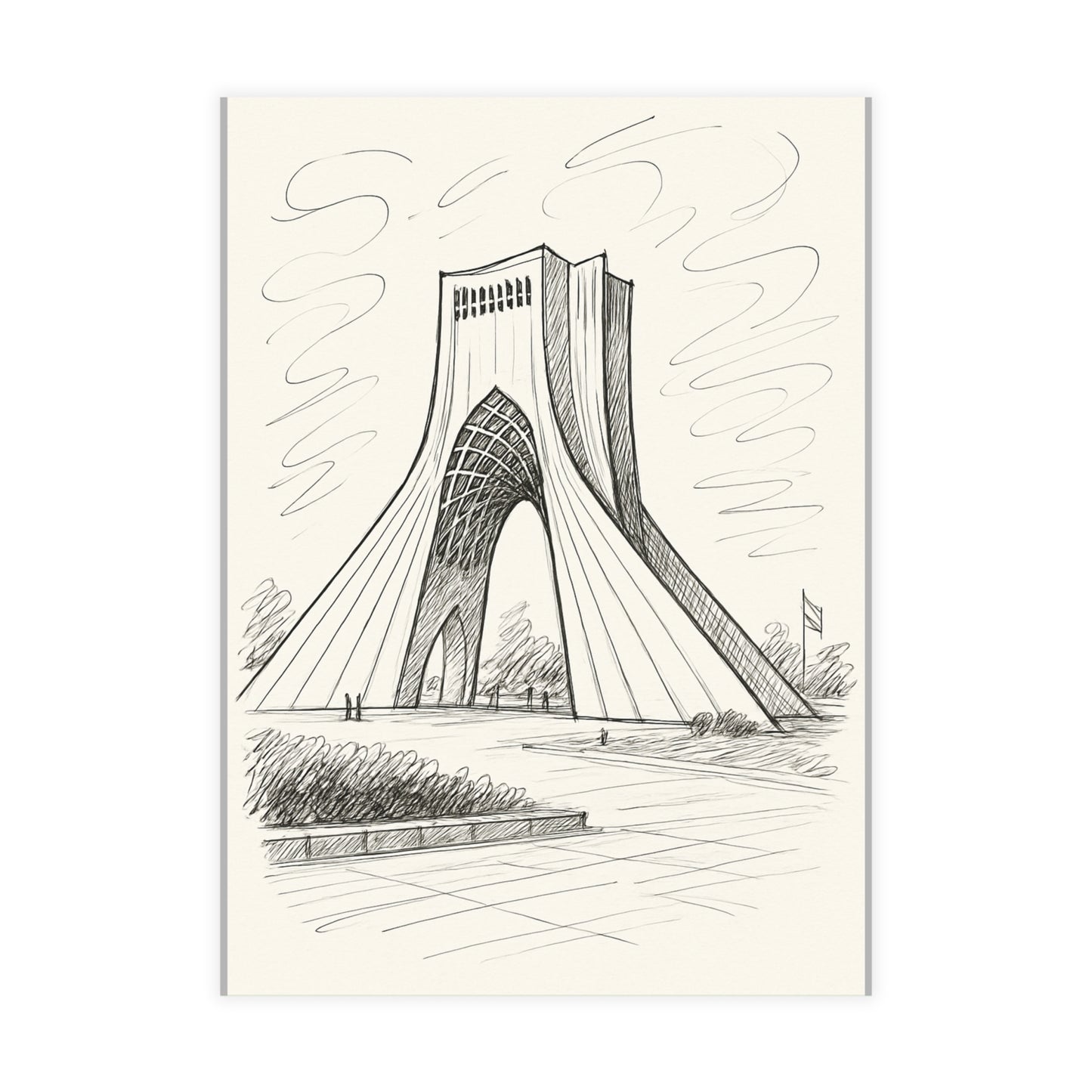 Azadi Tower Ink Line-Drawing Postcard Bundle (Envelopes Included)