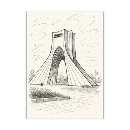 Azadi Tower Ink Line-Drawing Postcard Bundle (Envelopes Included)