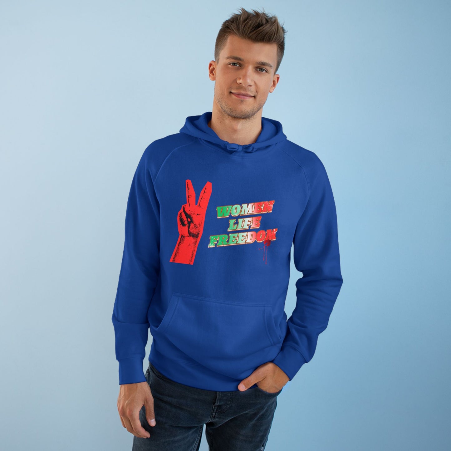 Peace & Freedom Hoodie — Red Victory Hand Graphic with "Now We Are Free" Text