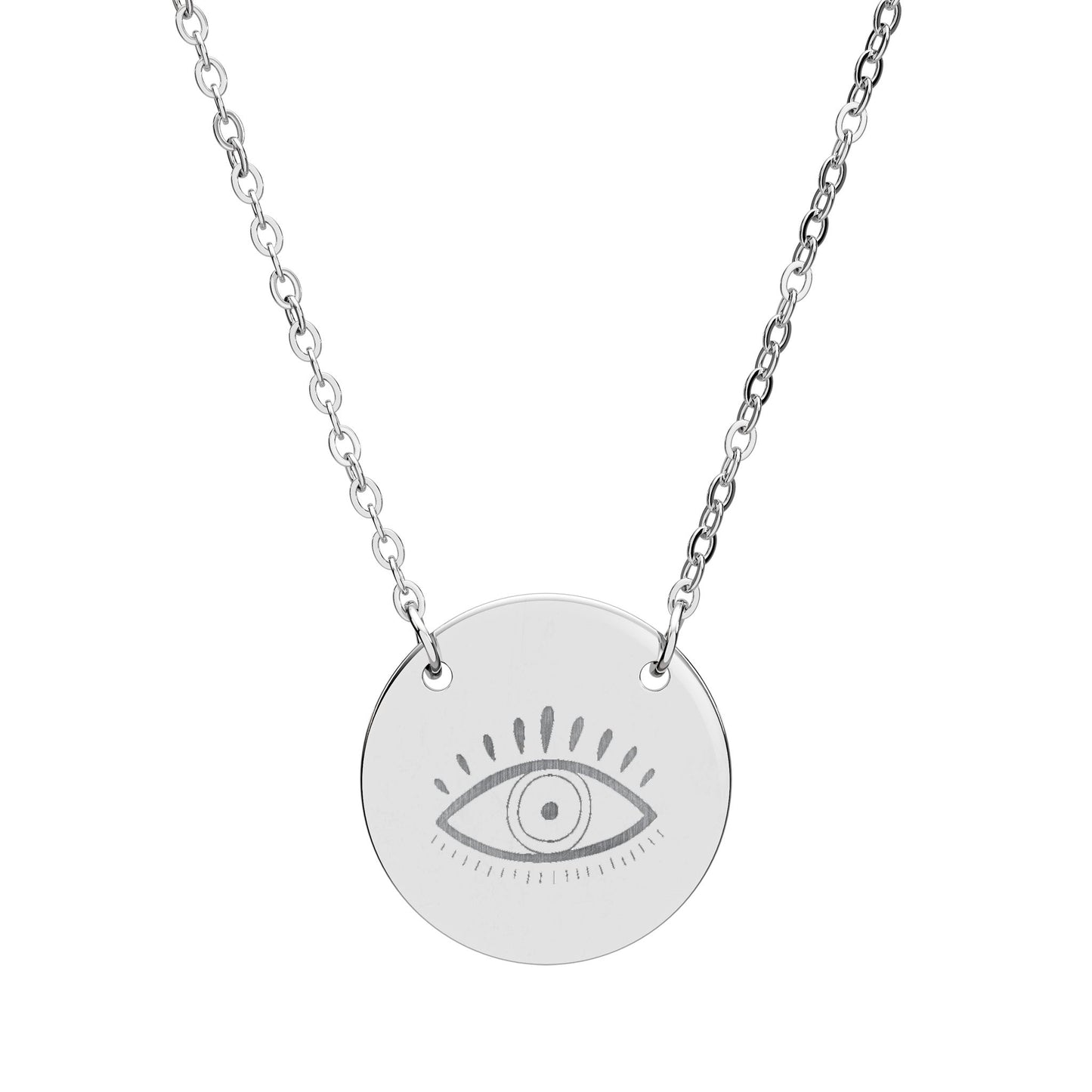 Evil Eye Pendant Necklace – Engraved Nazar Eye Disc, Minimalist Protection Jewelry
